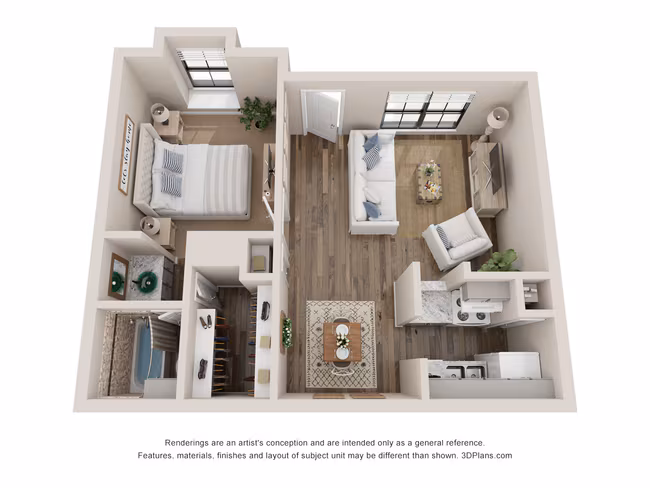 1 Bed 1 Bath Renovated 625 sq ft 2311 floor plan